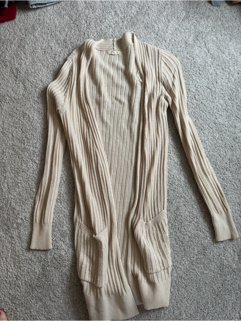 silence + noise Ribbed Open-Front Cardigan - Cream